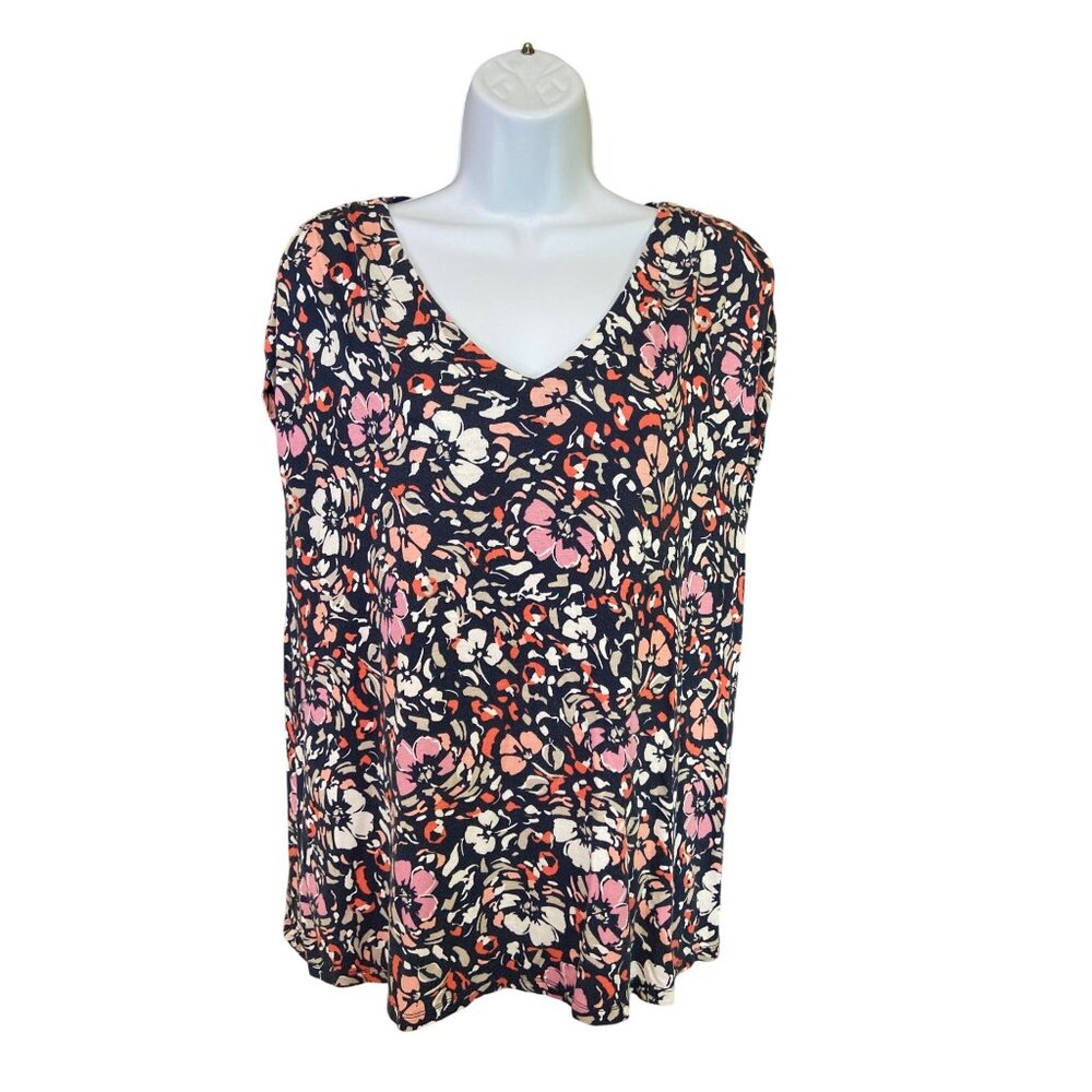 Jones New York Womens V-Neck Blouse Large Multicolor Floral Print Cottagecore